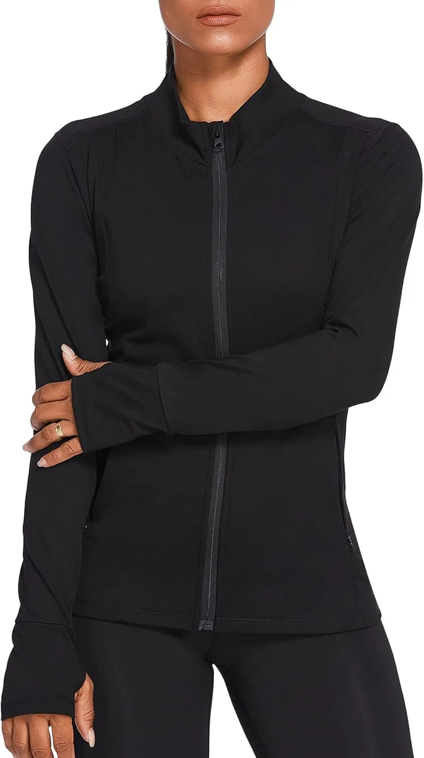 PINSPARK Women's Track Jackets Breathable Running Jacket Zip Up Sportswear Slim Fit Workout Tops