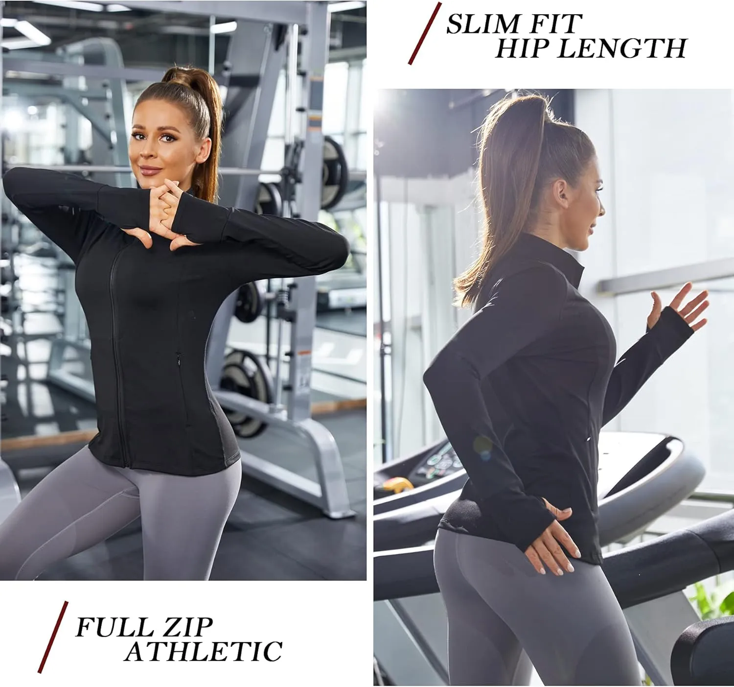 PINSPARK Women's Track Jackets Breathable Running Jacket Zip Up Sportswear Slim Fit Workout Tops