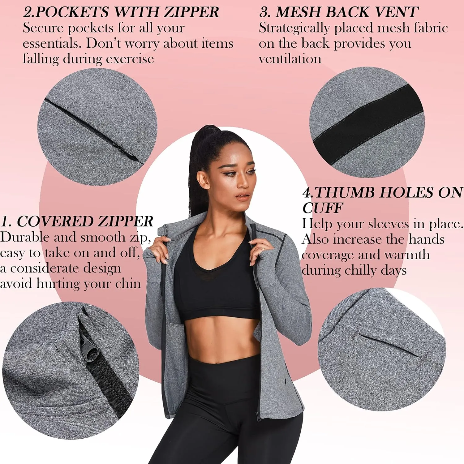 PINSPARK Women's Track Jackets Breathable Running Jacket Zip Up Sportswear Slim Fit Workout Tops