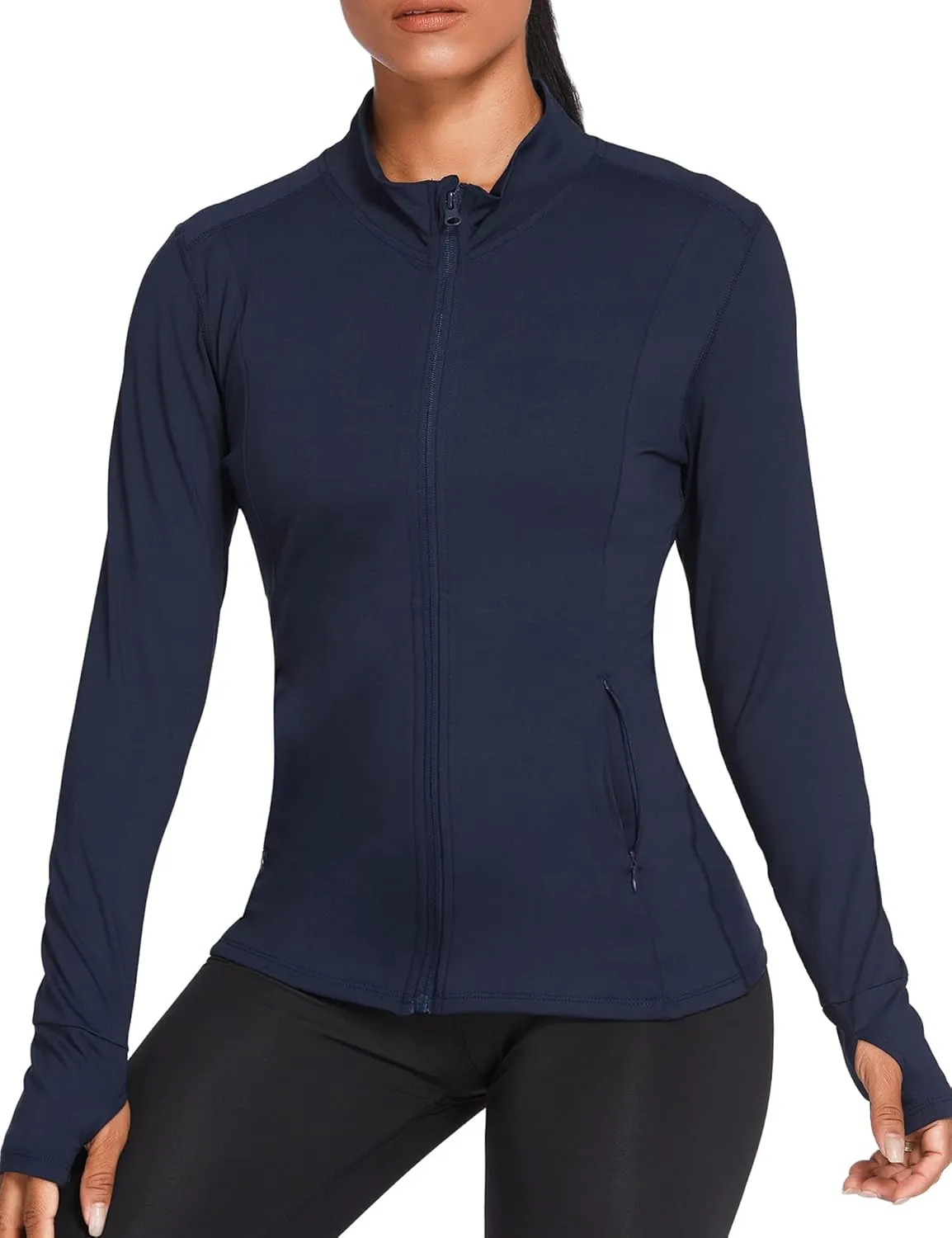 PINSPARK Women's Track Jackets Breathable Running Jacket Zip Up Sportswear Slim Fit Workout Tops