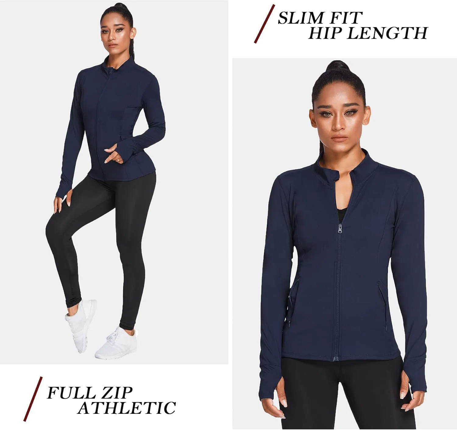 PINSPARK Women's Track Jackets Breathable Running Jacket Zip Up Sportswear Slim Fit Workout Tops