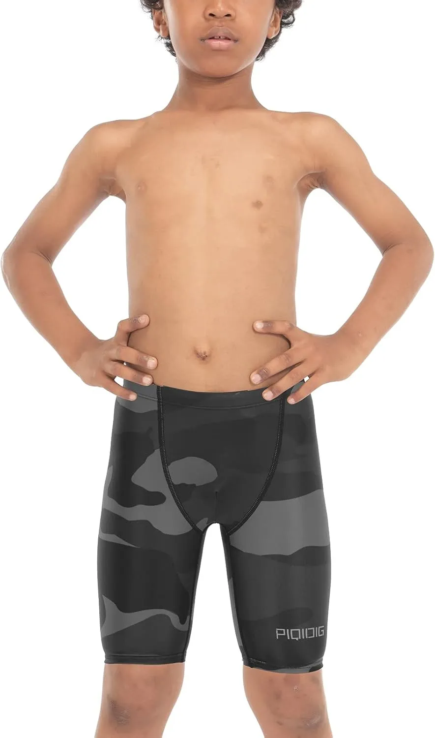 PIQIDIG Youth Boys Swim Jammers Solid Swimsuit Quick Dry Athletic Swimming Shorts UPF 50  Sun Protection