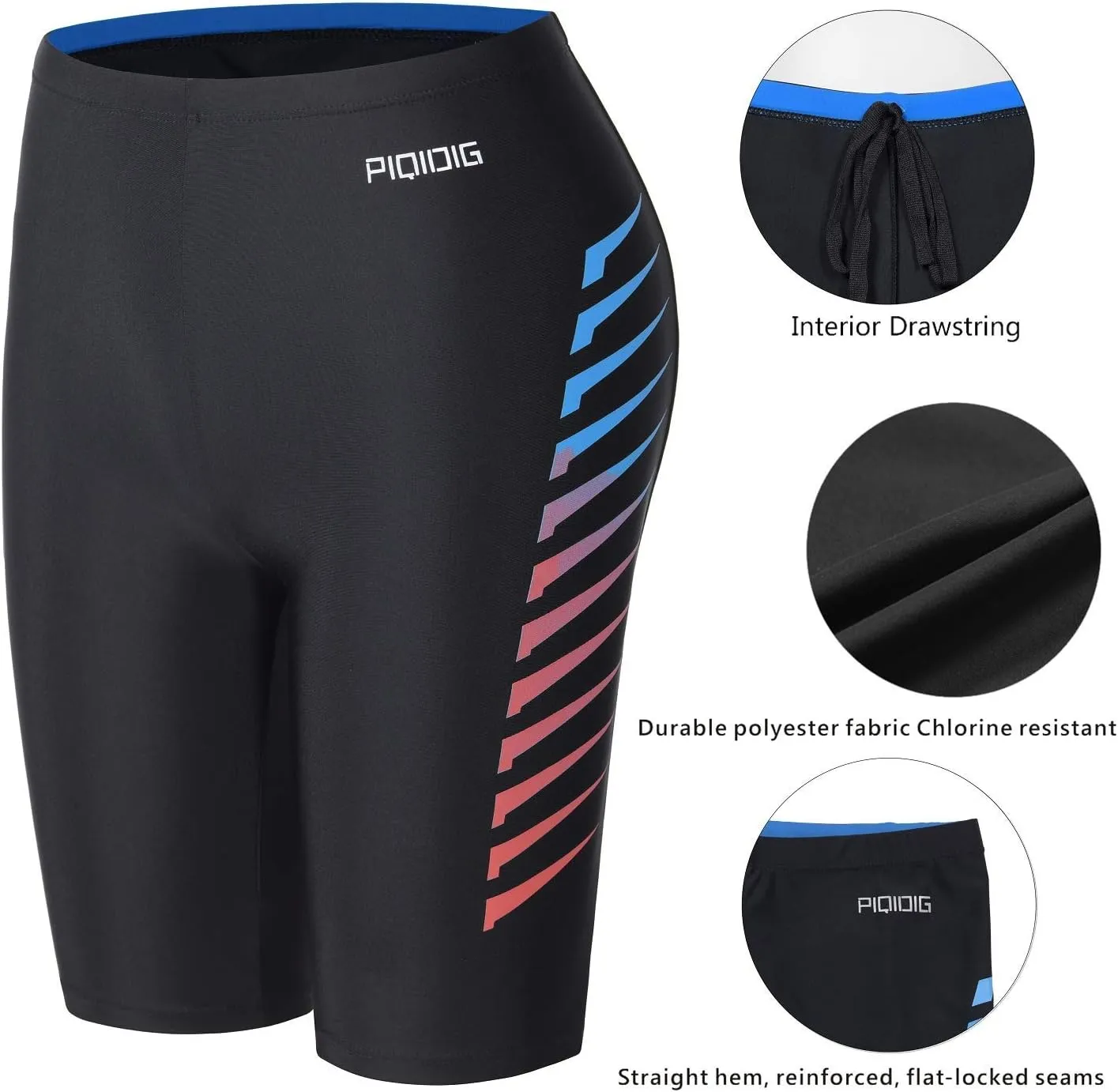 PIQIDIG Youth Boys Swim Jammers Solid Swimsuit Quick Dry Athletic Swimming Shorts UPF 50  Sun Protection