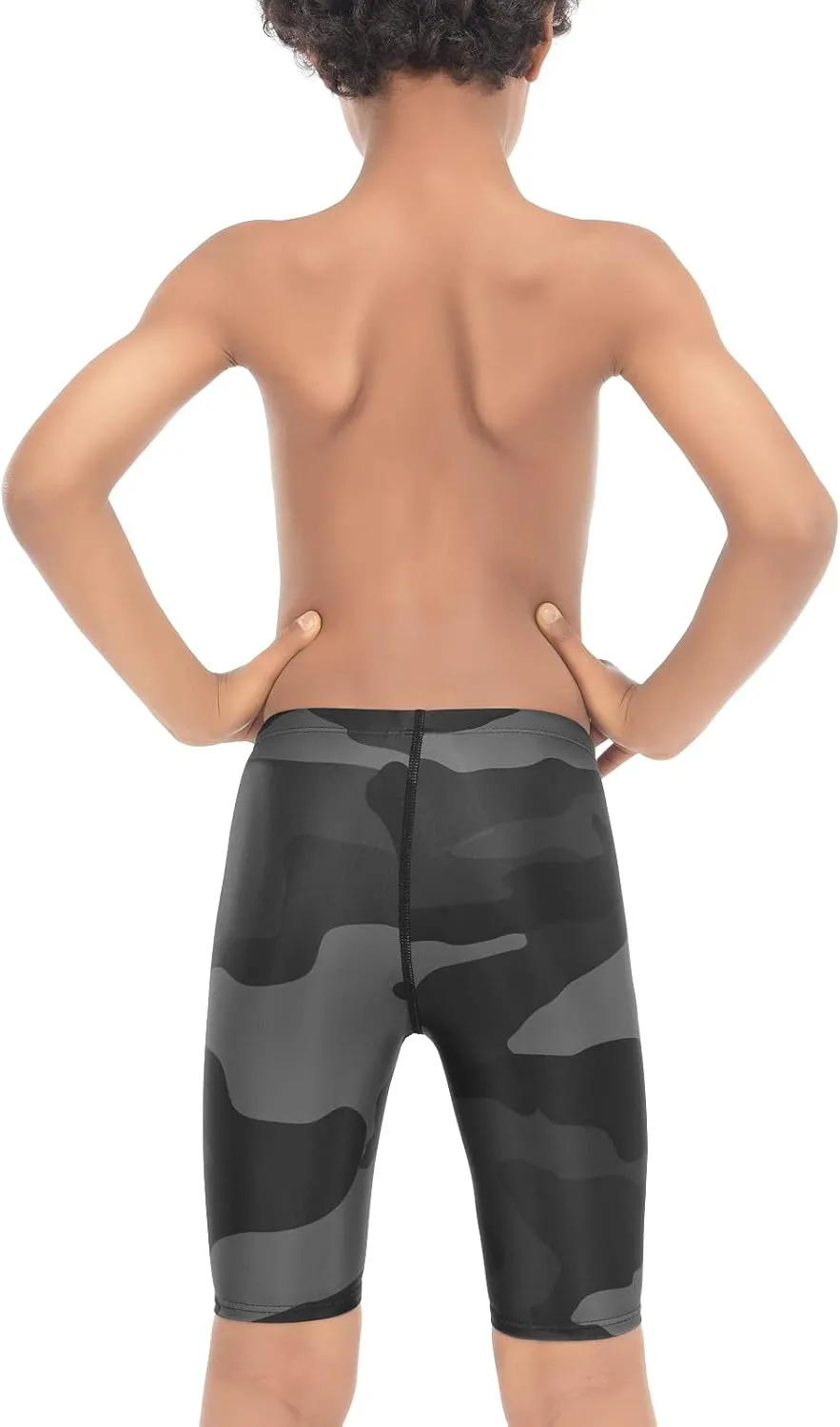 PIQIDIG Youth Boys Swim Jammers Solid Swimsuit Quick Dry Athletic Swimming Shorts UPF 50  Sun Protection