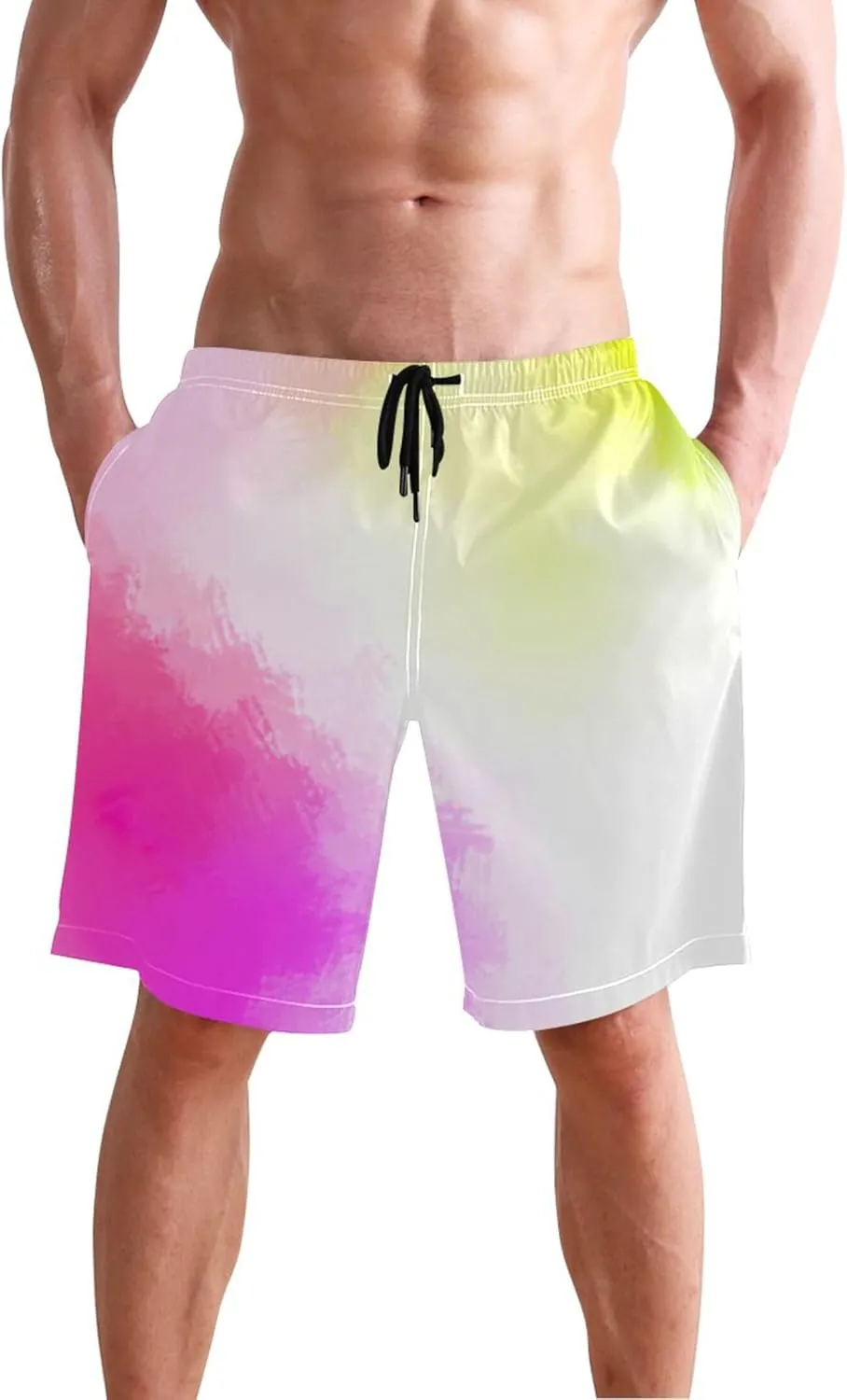 Plain Colorful Painting Men's Swim Trunks Funny Board Swimming Shorts Vacation Quick Dry Elastic Waist S