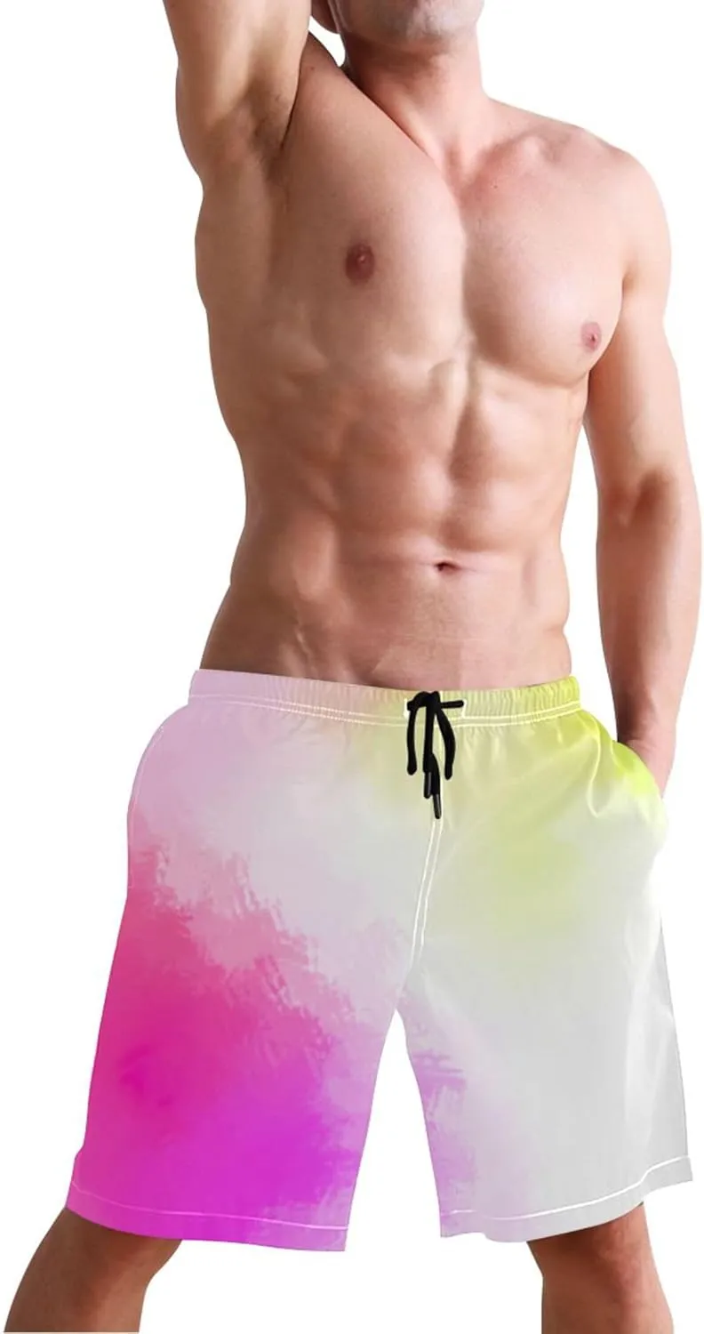 Plain Colorful Painting Men's Swim Trunks Funny Board Swimming Shorts Vacation Quick Dry Elastic Waist S