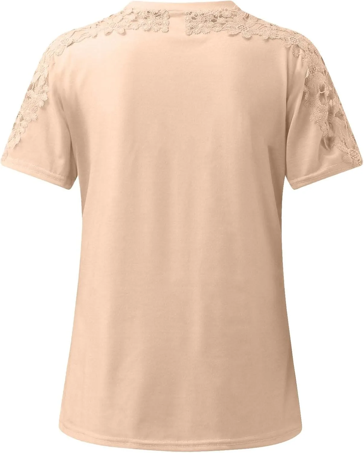 Plain T Shirts for Women 2023 Dressy Casual Short Sleeve Lace Blouse Sexy Crew Neck Solid Summer Top Classic Work Tee