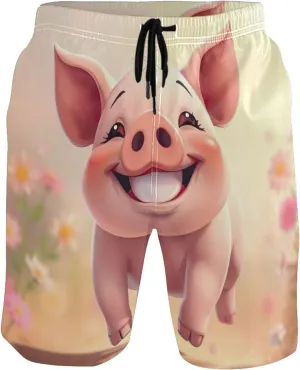 Playful Cartoon Cute Pig Men Swim Trunks Funny Quick Dry Bathing Suits Surf Board Swimming Shorts S