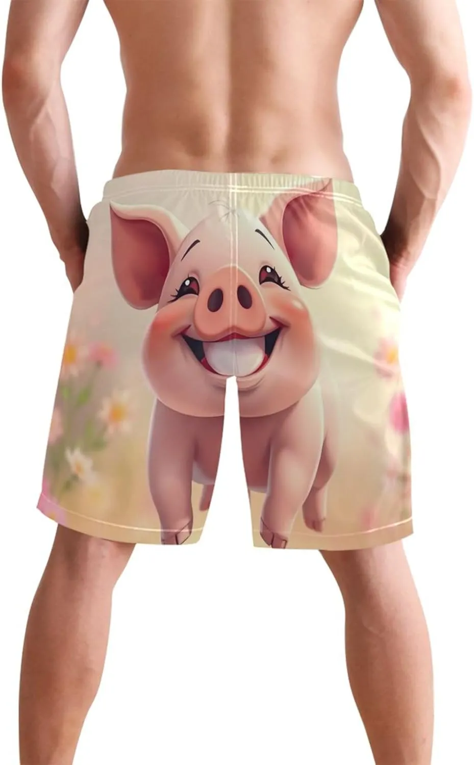 Playful Cartoon Cute Pig Men Swim Trunks Funny Quick Dry Bathing Suits Surf Board Swimming Shorts S