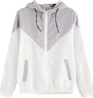 Plus Size Rain Jackets for Women, Women Lightweight Rain Coat with Hood Color Block Windbreaker Outdoor Hooded Jacket