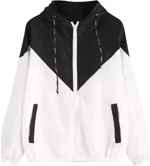 Plus Size Rain Jackets for Women, Women Lightweight Rain Coat with Hood Color Block Windbreaker Outdoor Hooded Jacket