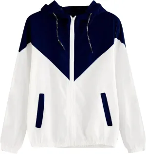 Plus Size Rain Jackets for Women, Women Lightweight Rain Coat with Hood Color Block Windbreaker Outdoor Hooded Jacket