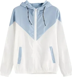 Plus Size Rain Jackets for Women, Women Lightweight Rain Coat with Hood Color Block Windbreaker Outdoor Hooded Jacket