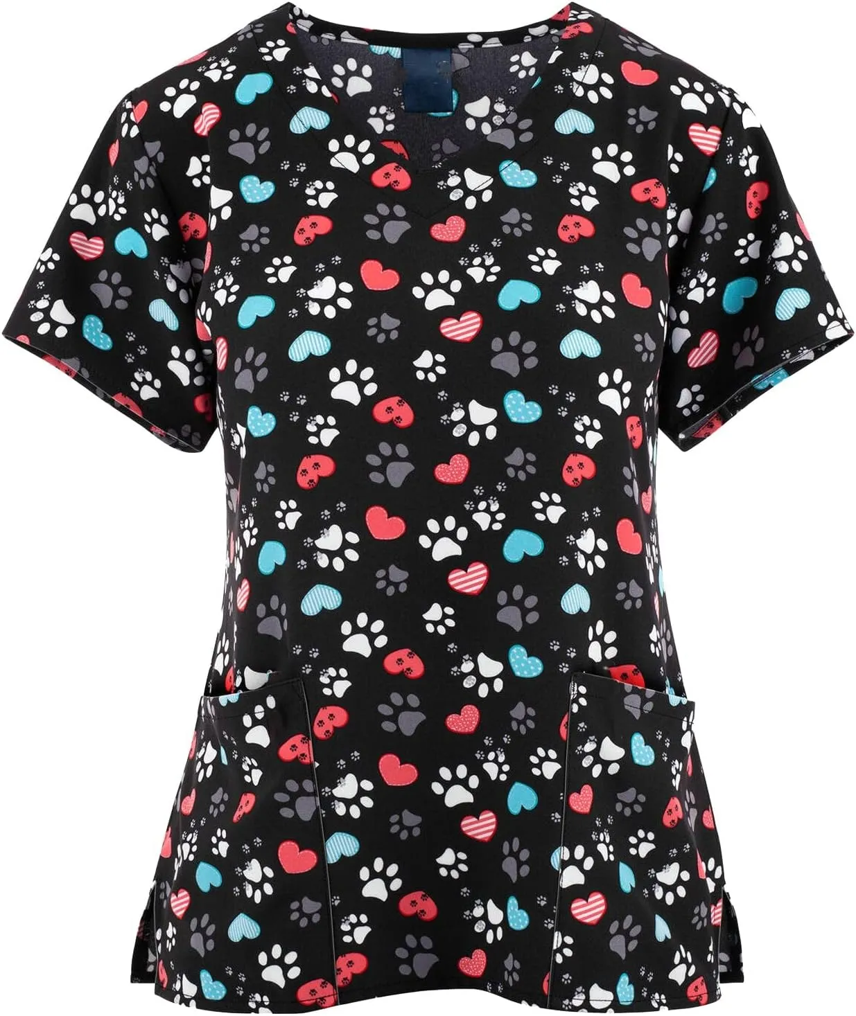 Plus Size Scrubs for Women Cartoon Cute Printed Scrub Tops Women Medical Nursing Tops Stretchy Scrub Shirts for Women
