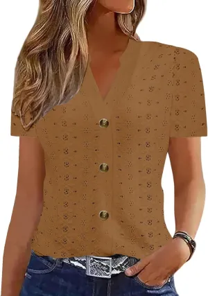 Plus Size Summer Gym Tops Women Fashion Short Sleeve Loose Fitting Comfort Tshirt Women's V Neck Coloured