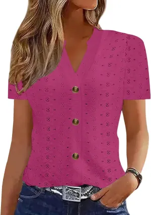 Plus Size Summer Gym Tops Women Fashion Short Sleeve Loose Fitting Comfort Tshirt Women's V Neck Coloured