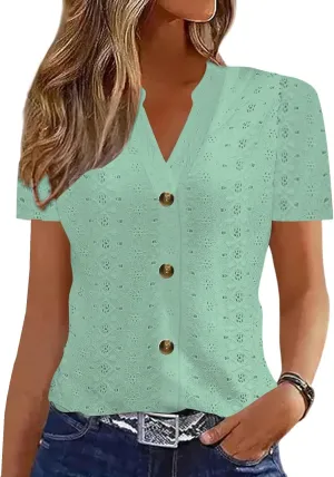Plus Size Summer Gym Tops Women Fashion Short Sleeve Loose Fitting Comfort Tshirt Women's V Neck Coloured