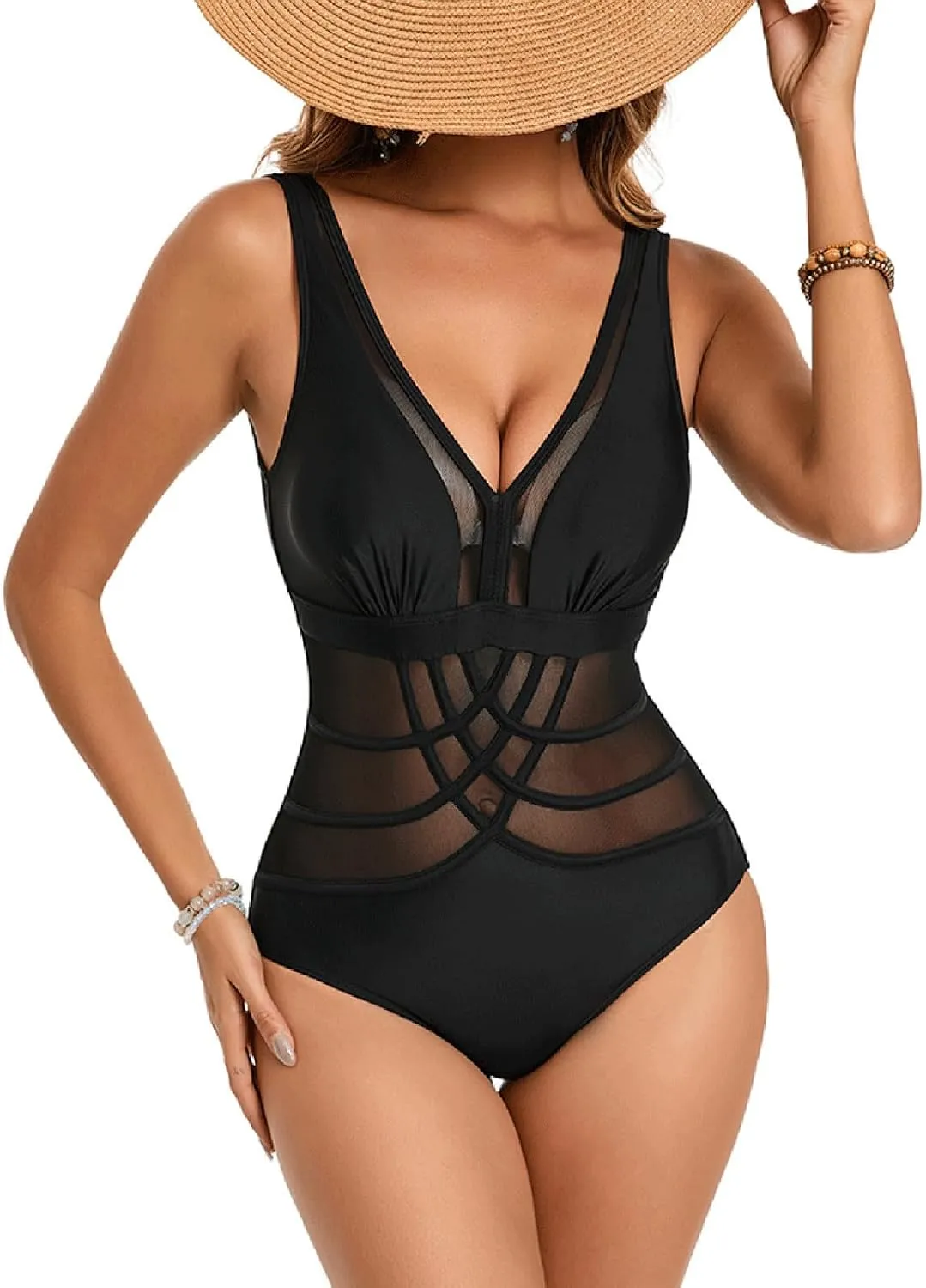 PTOLOCIF Monokini Swimsuits for Women Tummy Control Swimsuits One Shoulder Bathing Suit Modest Full Coverage Keyhole Swimwear