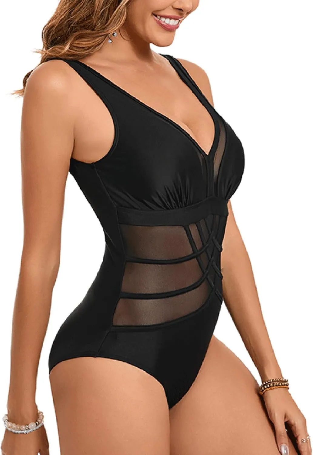 PTOLOCIF Monokini Swimsuits for Women Tummy Control Swimsuits One Shoulder Bathing Suit Modest Full Coverage Keyhole Swimwear