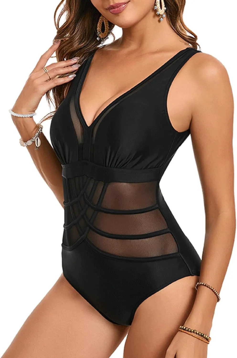 PTOLOCIF Monokini Swimsuits for Women Tummy Control Swimsuits One Shoulder Bathing Suit Modest Full Coverage Keyhole Swimwear