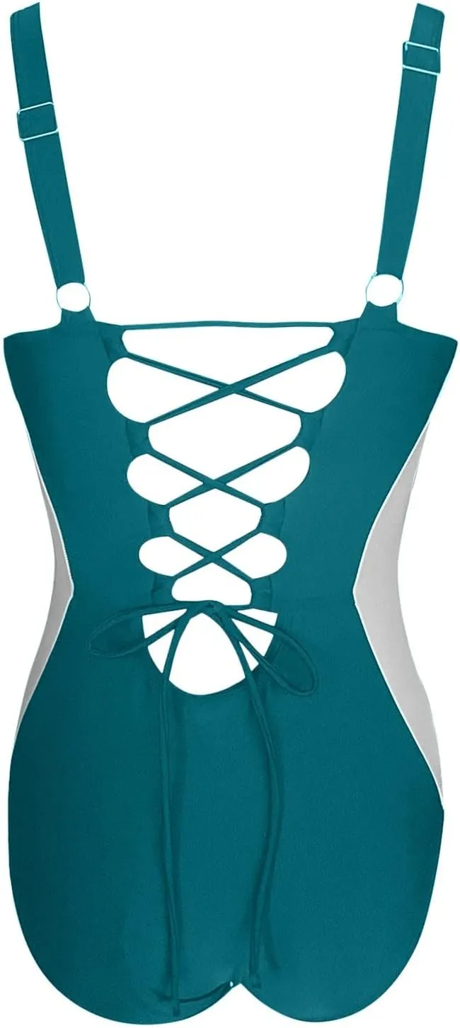 PTOLOCIF One Piece Swimsuit for Women Tummy Control Swimsuits One Shoulder Bathing Suit Modest Full Coverage Keyhole Swimwear
