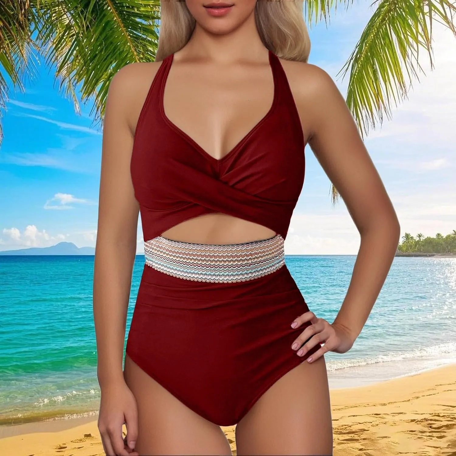 PTOLOCIF Slimming Swimsuits for Women High Cut Cheeky Swimsuit Plus Size Bathing Suit High Neck Tummy Control Swimwear