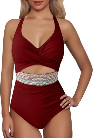 PTOLOCIF Slimming Swimsuits for Women High Cut Cheeky Swimsuit Plus Size Bathing Suit High Neck Tummy Control Swimwear