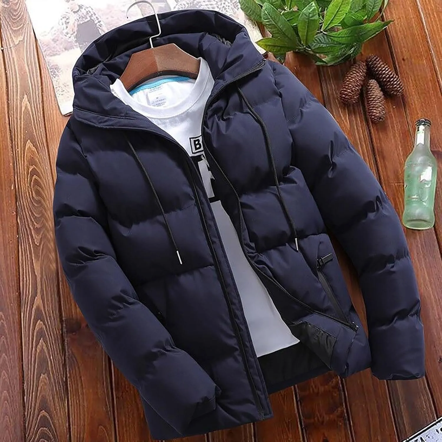 Puffer Jacket Men Insulated Lightweight Hooded Down Coats Outdoor Winter Casual Windproof Tops Waterproof Jackets