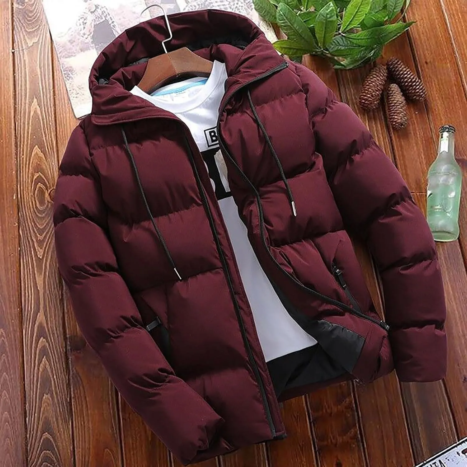 Puffer Jacket Men Insulated Lightweight Hooded Down Coats Outdoor Winter Casual Windproof Tops Waterproof Jackets