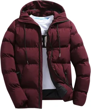 Puffer Jacket Men Insulated Lightweight Hooded Down Coats Outdoor Winter Casual Windproof Tops Waterproof Jackets