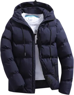 Puffer Jacket Men Insulated Lightweight Hooded Down Coats Outdoor Winter Casual Windproof Tops Waterproof Jackets