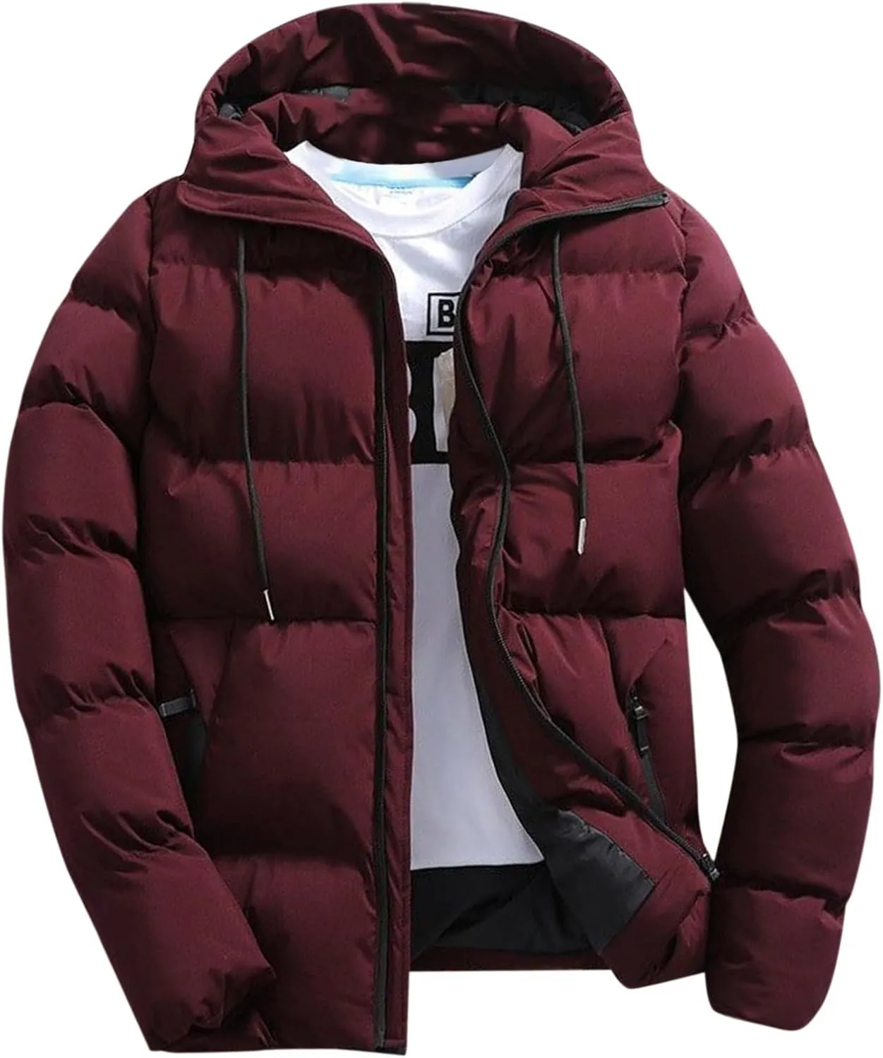 Puffer Jacket Men Insulated Lightweight Hooded Down Coats Outdoor Winter Casual Windproof Tops Waterproof Jackets