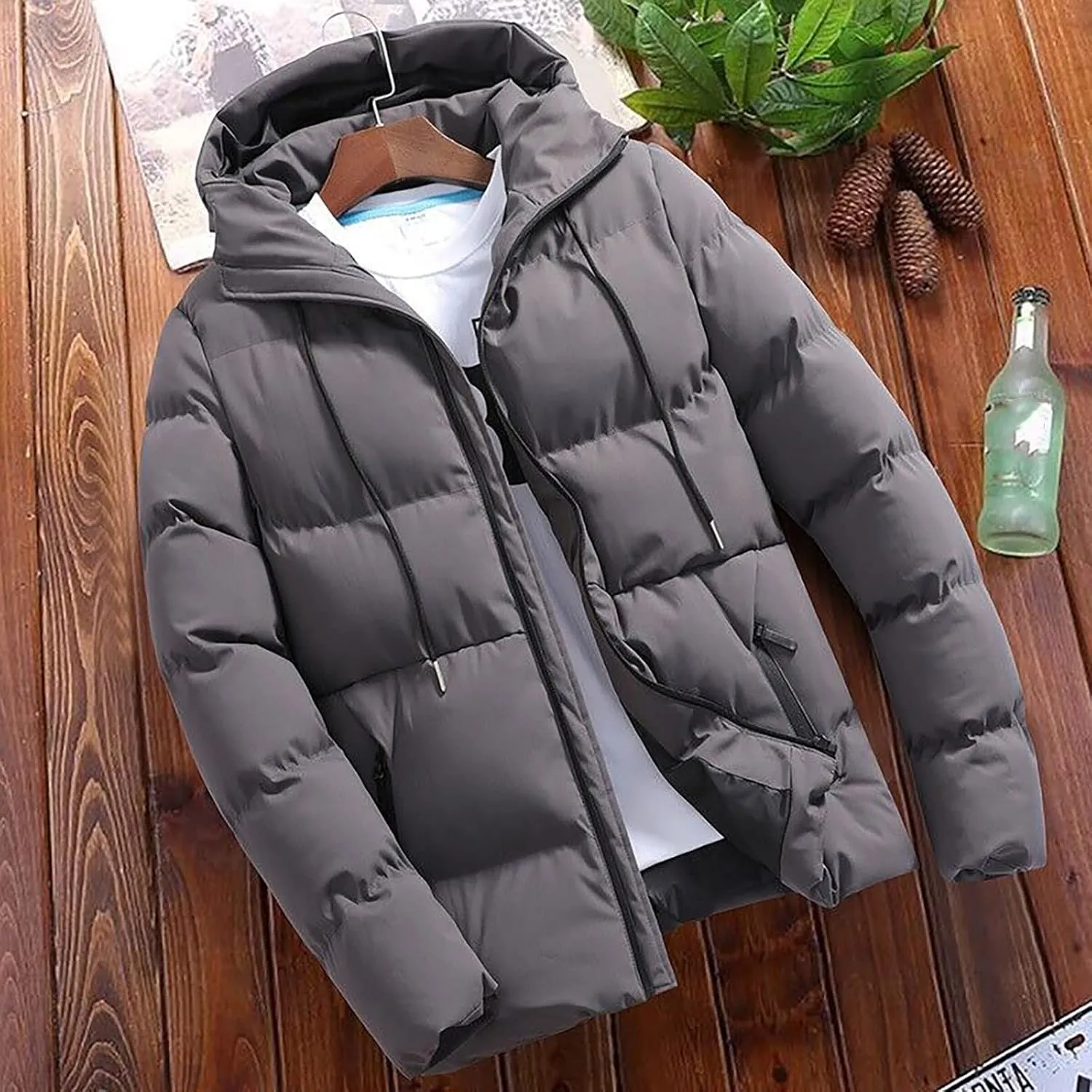 Puffer Jacket Men Insulated Lightweight Hooded Down Coats Outdoor Winter Casual Windproof Tops Waterproof Jackets