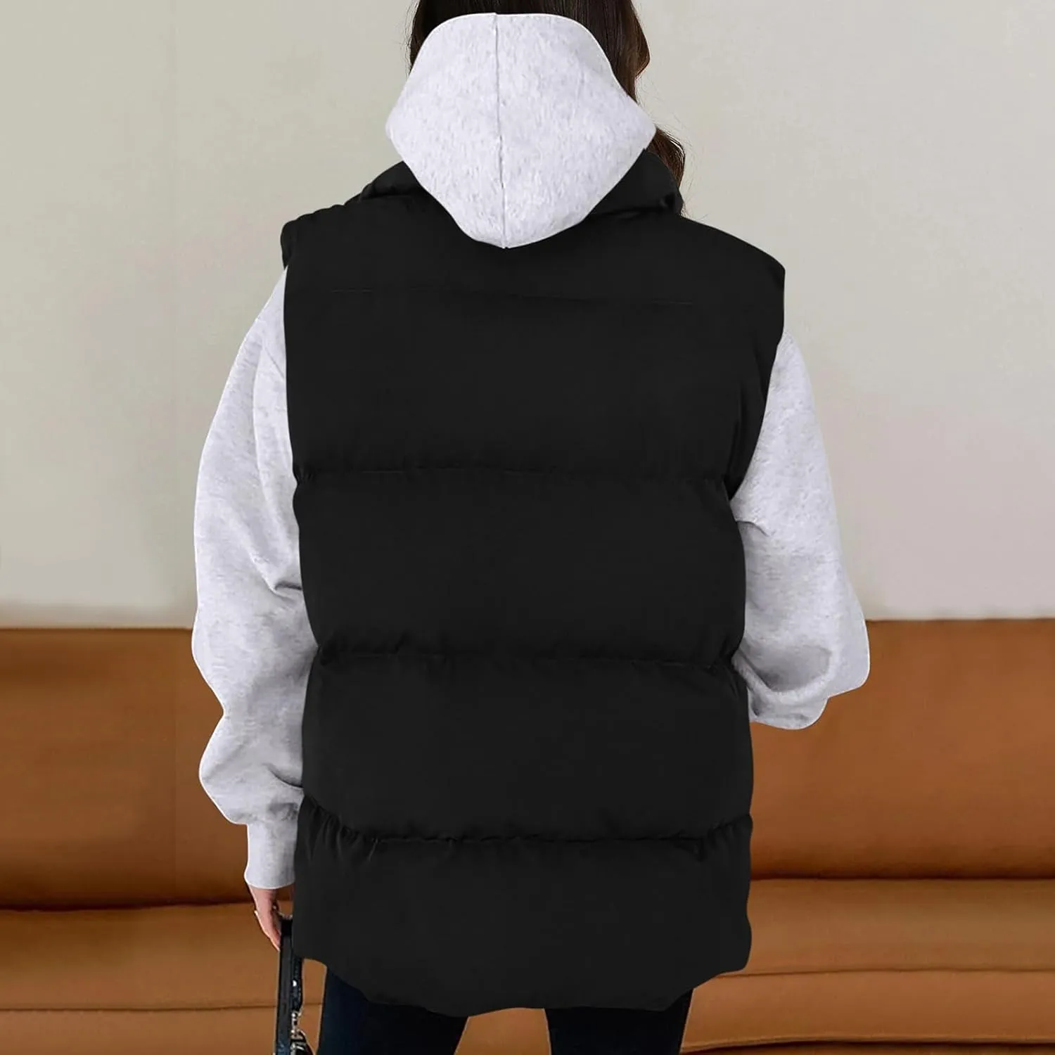 Puffer Vest Women Casual Sleeveless Stand Collar Zip Up Jacket Lightweight Warm Winter Coats Outerwear with Pockets