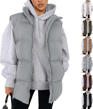Puffer Vest Women Casual Sleeveless Stand Collar Zip Up Jacket Lightweight Warm Winter Coats Outerwear with Pockets