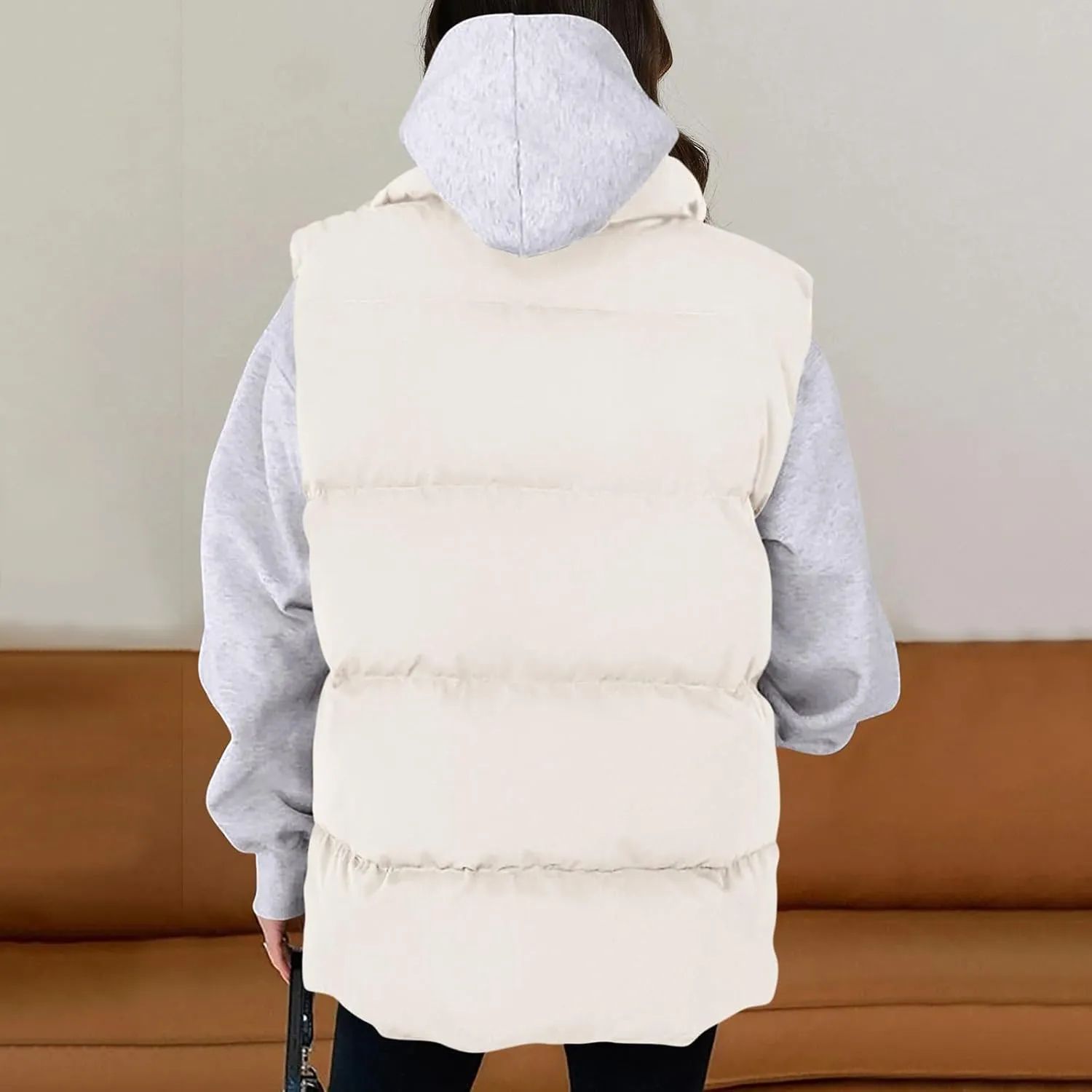 Puffer Vest Women Casual Sleeveless Stand Collar Zip Up Jacket Lightweight Warm Winter Coats Outerwear with Pockets