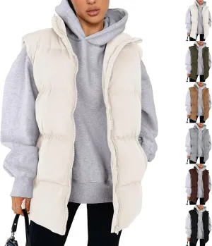 Puffer Vest Women Casual Sleeveless Stand Collar Zip Up Jacket Lightweight Warm Winter Coats Outerwear with Pockets