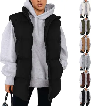 Puffer Vest Women Casual Sleeveless Stand Collar Zip Up Jacket Lightweight Warm Winter Coats Outerwear with Pockets