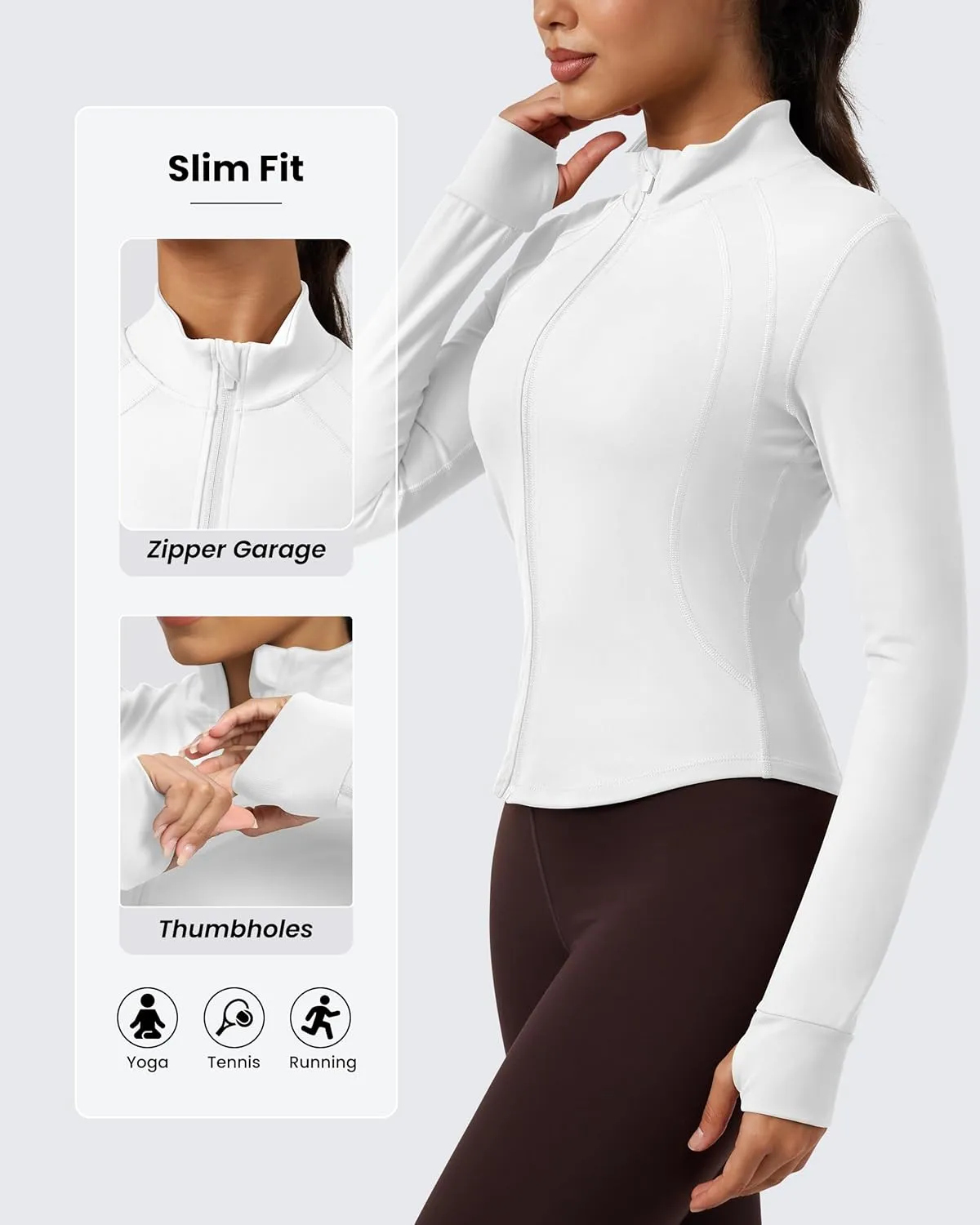 QUEENIEKE Women's Cropped Workout Jackets - Zip Up Long Sleeves Athletic Yoga Slim Fit BBL Running Jacket with Thumb Holes