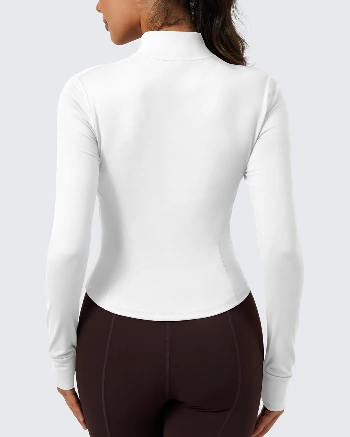 QUEENIEKE Women's Cropped Workout Jackets - Zip Up Long Sleeves Athletic Yoga Slim Fit BBL Running Jacket with Thumb Holes