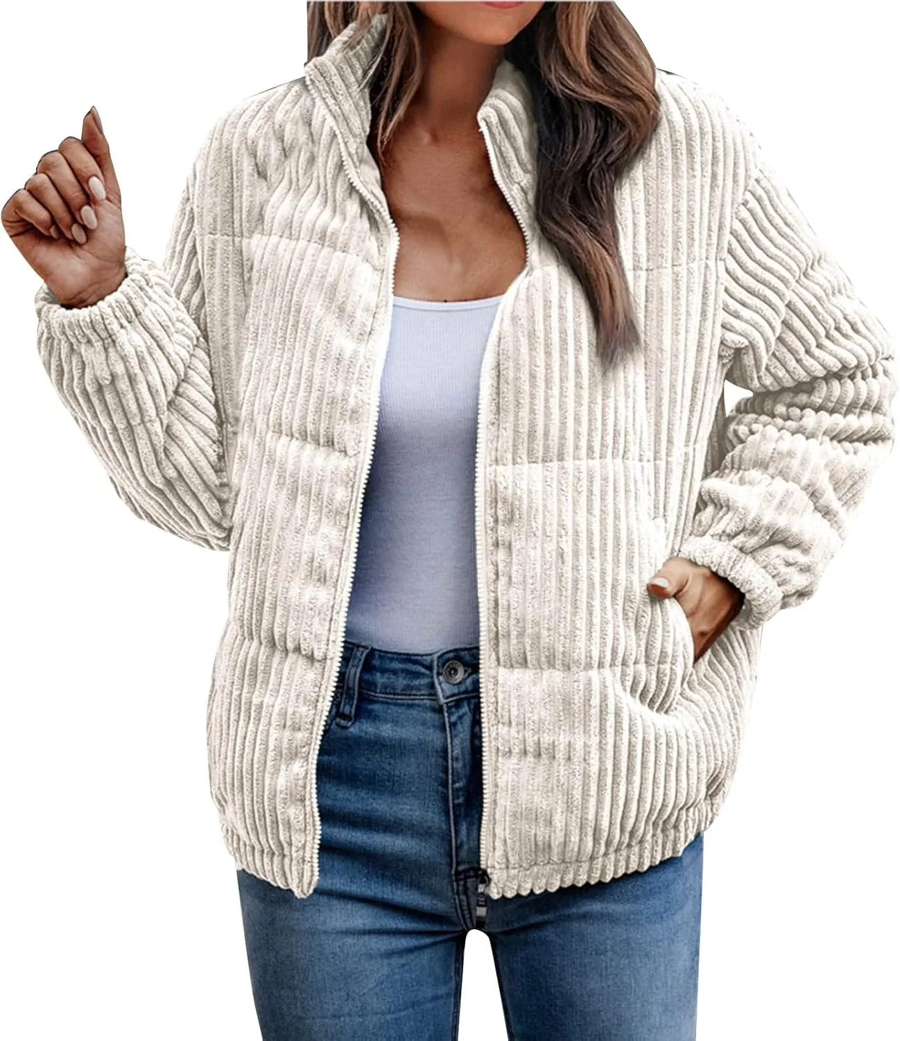 Quilted Jacket for Women Long Sleeve Zipper Puffer Jackets Loose Comfy Outdoor Tour Overcoat 2024 Winter Warm Outwear