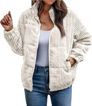 Quilted Jacket for Women Long Sleeve Zipper Puffer Jackets Loose Comfy Outdoor Tour Overcoat 2024 Winter Warm Outwear
