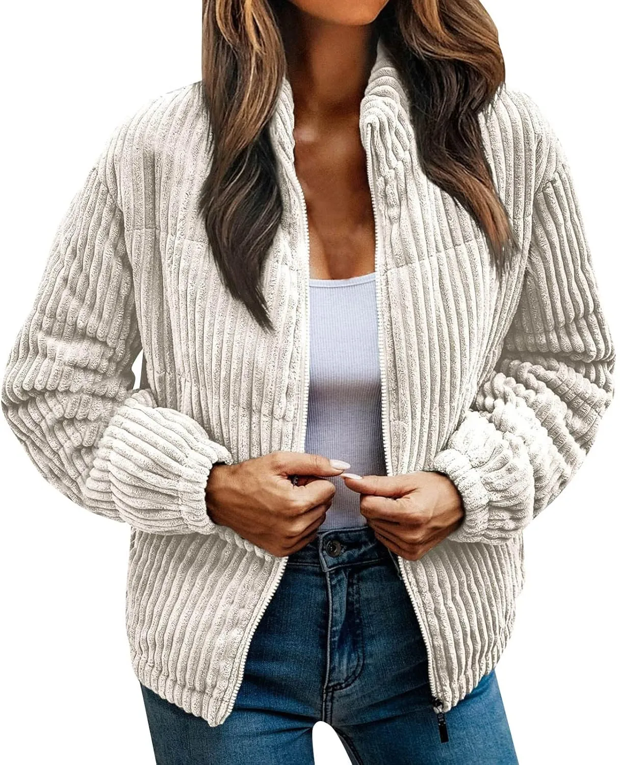 Quilted Jacket for Women Long Sleeve Zipper Puffer Jackets Loose Comfy Outdoor Tour Overcoat 2024 Winter Warm Outwear