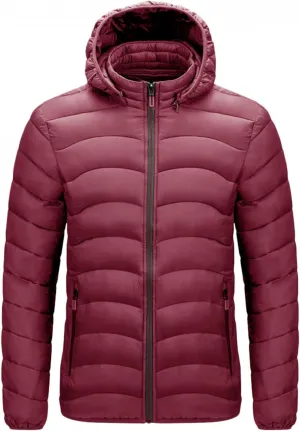 QWENTMTNTY Lightweight Puffer Jacket for Men with Removable Hood Winter Warm Full Zip Down Coats Water Resistant Windbreaker