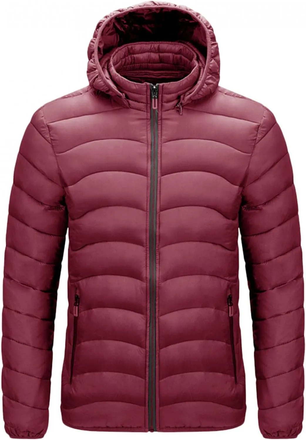 QWENTMTNTY Lightweight Puffer Jacket for Men with Removable Hood Winter Warm Full Zip Down Coats Water Resistant Windbreaker