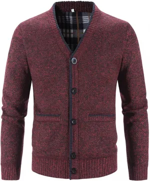 QWENTMTNTY Mens Casual Button Down Cardigan Sweaters Slim Fit Waffle Knit Sweater Jacket V Neck Pockets Fall Coat Big and Tall