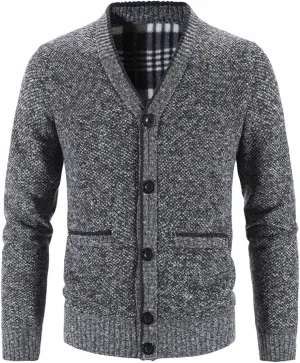 QWENTMTNTY Mens Casual Button Down Cardigan Sweaters Slim Fit Waffle Knit Sweater Jacket V Neck Pockets Fall Coat Big and Tall