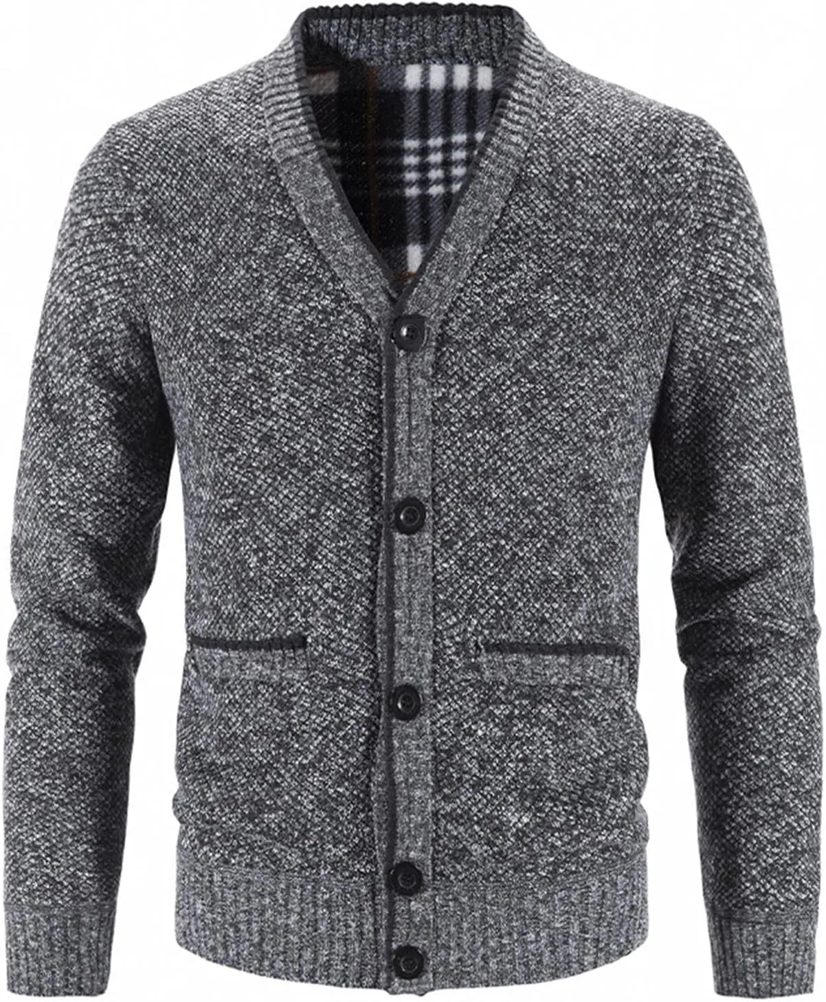QWENTMTNTY Mens Casual Button Down Cardigan Sweaters Slim Fit Waffle Knit Sweater Jacket V Neck Pockets Fall Coat Big and Tall