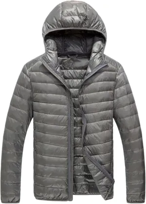 QWENTMTNTY Winter Puffer Jackets for Men with Hoodie Slim Fit Zipper Thermal Down Coats Big and Tall Waterproof Windbreaker