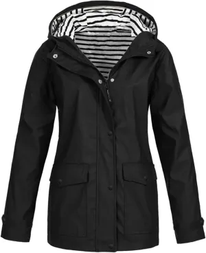 Rain Jacket for Women Waterproof Lightweight Coat Long Hooded Raincoat Travel Light Outdoor Windbreaker Trench Coats